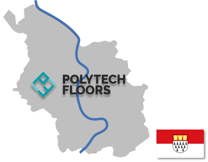 Umrisse von Frankfurt am Main und Logo von Polytech Floors