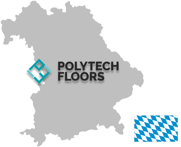 Karte vom Bundesland Bayern und Logo von Polytech Floors