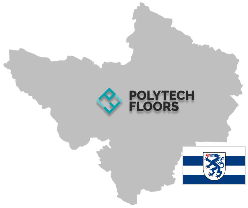 Umrisse von Ingolstadt und Logo von Polytech Floors