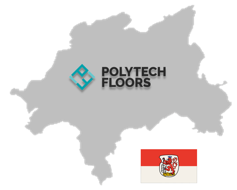 Umrisse von Wuppertal und Logo von Polytech Floors